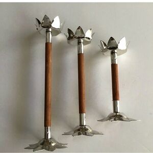 Vintage Mid Century Modern TRIO Wood Danish Look Votive Candle Holders Flowers